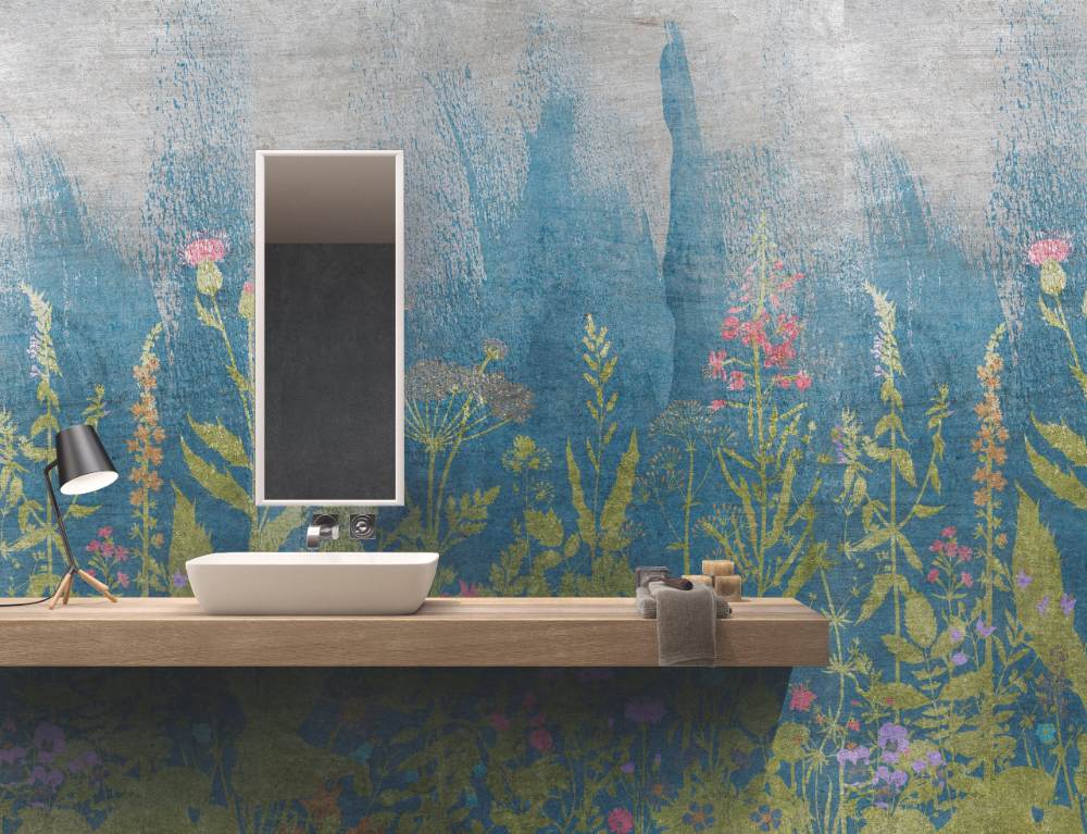 Gemusterte Dekor-Grossformatplatte ABK Wide&Style Botanical A, 120x280 cm, 6 mm, matt
