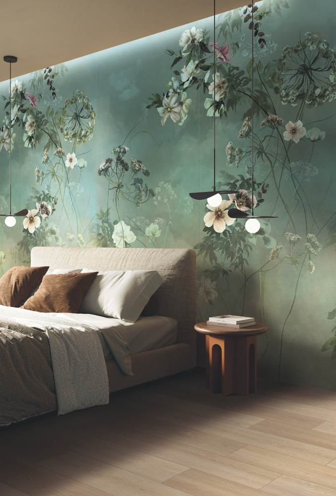Gemusterte Dekor-Grossformatplatte ABK Wide&Style Country Flowers Pink A, 120x280 cm, 6 mm, matt