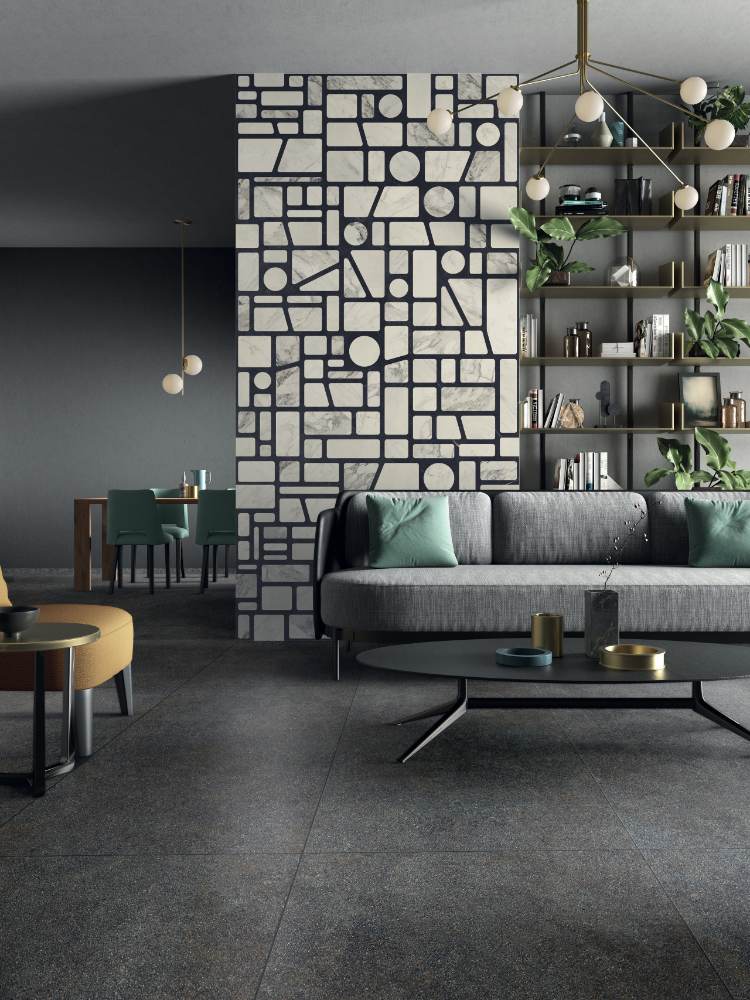 Gemusterte Dekor-Grossformatplatte ABK Wide&Style Incertum Dark, 120x280 cm, 6 mm, matt