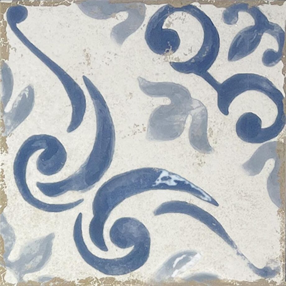 189210-1 Bodenfliese aus Feinsteinzeug mit valencianischem Zementfliesenmuster Dune Antiga Barraquetes Azul, 20x20 cm, 9 mm, Blau