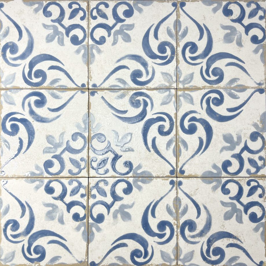 189210-2 Bodenfliese aus Feinsteinzeug mit valencianischem Zementfliesenmuster Dune Antiga Barraquetes Azul, 20x20 cm, 9 mm, Blau – 2
