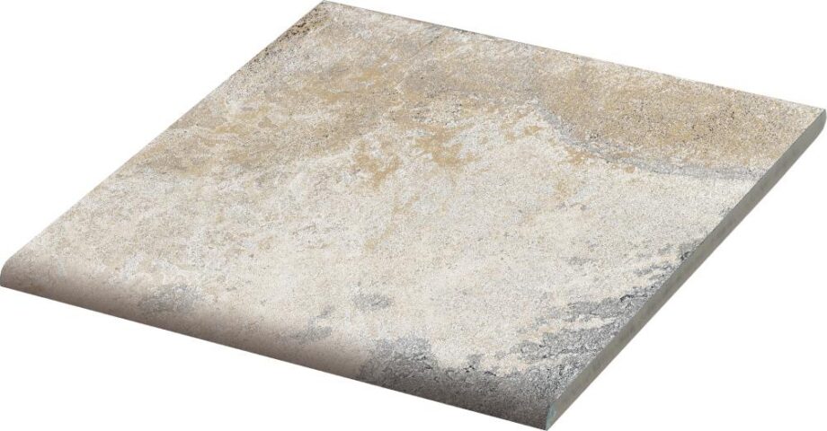 189058-1 Ümardatud servaga kiltkivi imitatsiooniga portselanplaat (bullnose) Dune Ardesia Chiara Bullnose, 14,7x14,7 cm, 8 mm, hele kvartsiidihall, R12