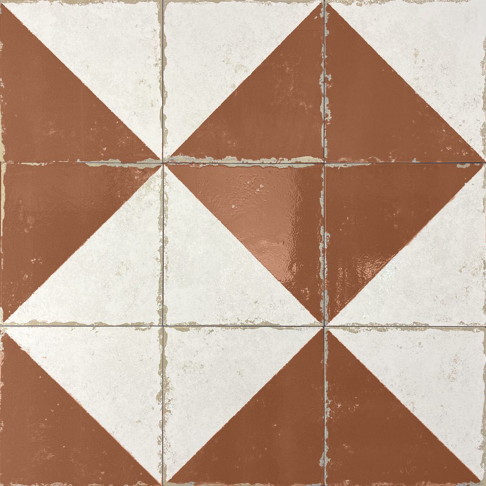 Valencia hüdroplaadi mustriga portselanplaat Dune Antiga Cabanyal Teja, 20x20 cm, 9 mm, telliskivipunane