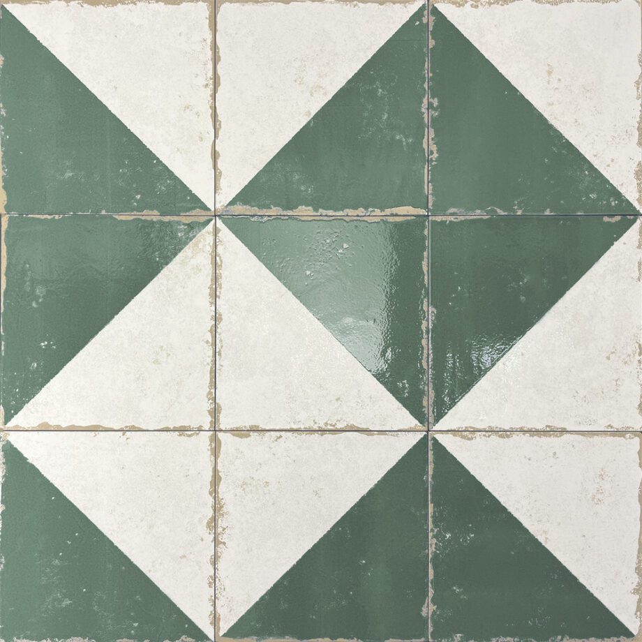 189216-2 Valencia hüdroplaadi mustriga portselanplaat Dune Antiga Cabanyal Verde, 20x20 cm, 9 mm, roheline