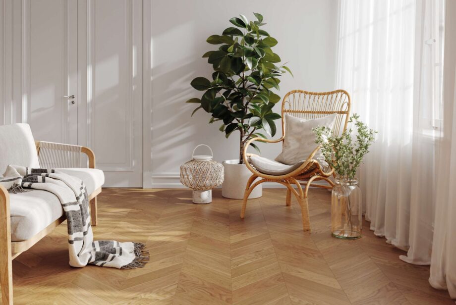 Chevron Parkett Eiche Esta AB extramatt lackiert – im Wohnraum Chevron Parkett Eiche Esta AB extramatt lackiert – 3