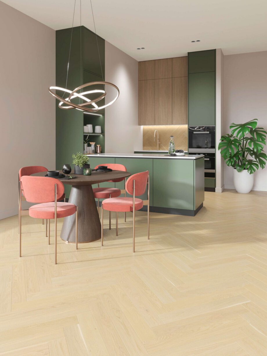 Chevron Parkett Eiche Esta Nordic S Dazy extramatt lackiert – Nahaufnahme Chevron Parkett Eiche Esta Nordic S Dazy extramatt lackiert – 3