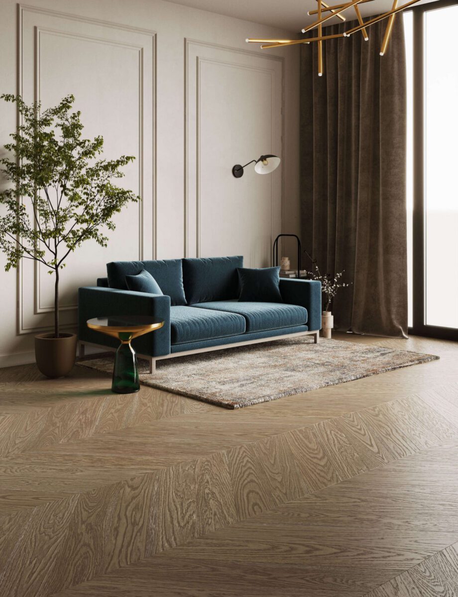 Chevron Parkett Eiche Esta Nordic S Stavanger extramatt lackiert – Nahaufnahme Chevron Parkett Eiche Esta Nordic S Stavanger extramatt lackiert – 2