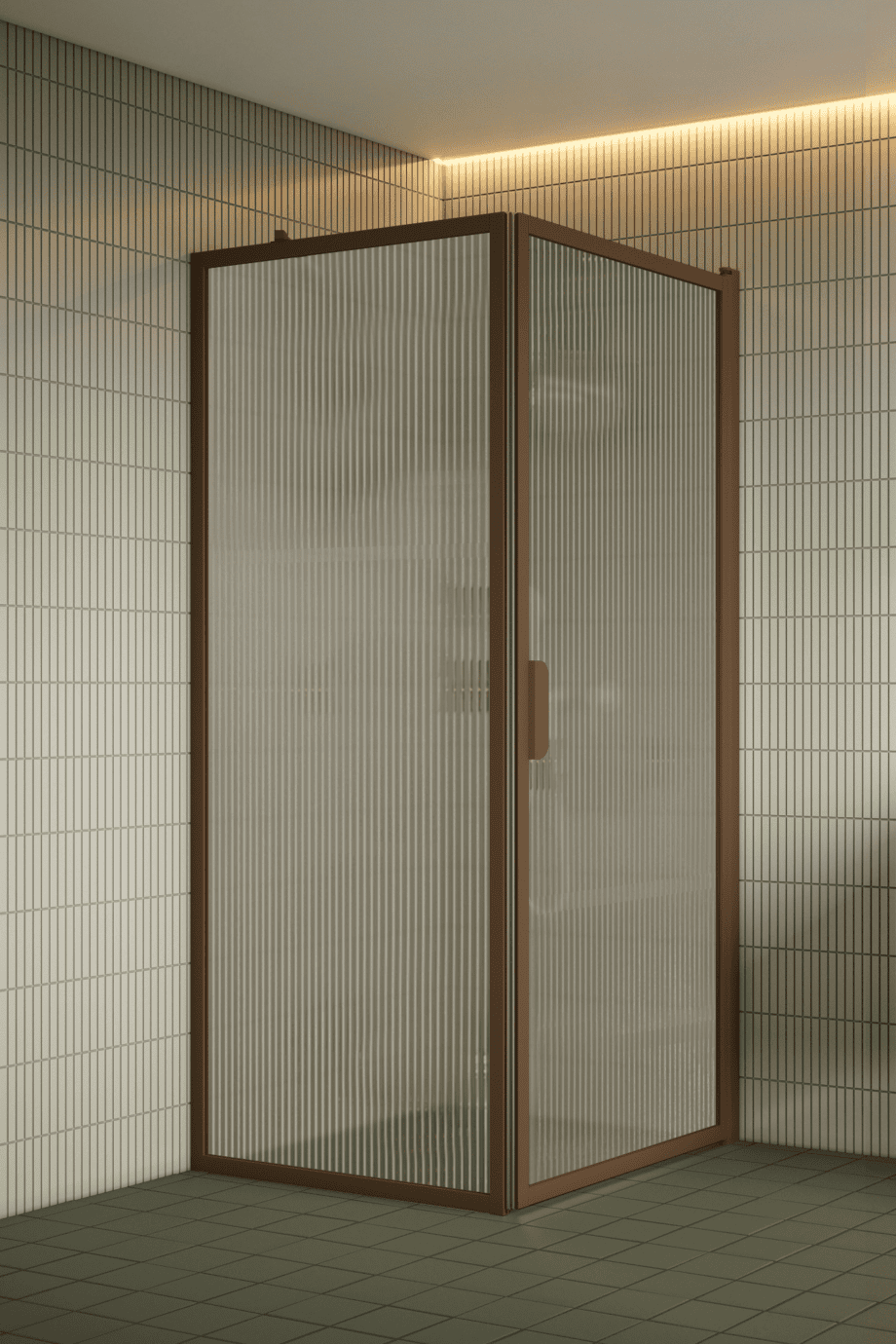 Duschecke Hietakari Bläk 755 New York, Rahmen Mocha, Riffelglas (Reeded) Duschecke Hietakari Bläk 755 New York, Rahmen Mocha, Riffelglas (Reeded)