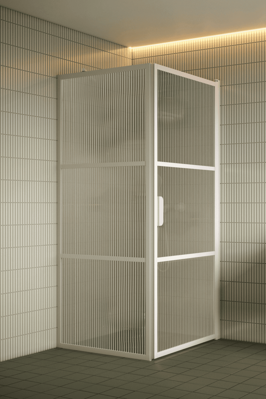 Duschecke Hietakari Bläk 760 Tokyo, weisser Rahmen, Riffelglas (Reeded)