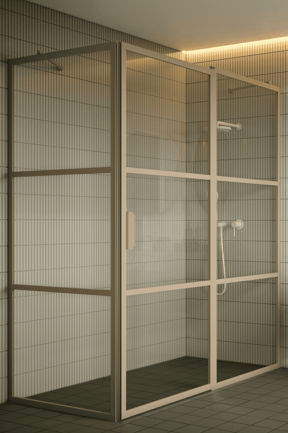 Duschecke Hietakari Bläk 761 Tokyo, Rahmen Sand, Riffelglas (Reeded)