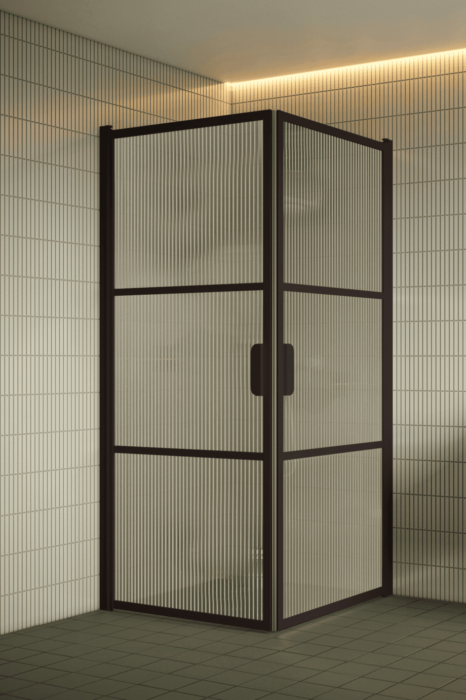 Duschecke Hietakari Bläk 762 Tokyo, Rahmen Cocoa, Riffelglas (Reeded)