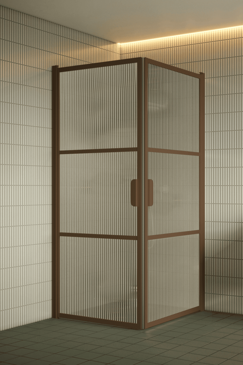 Duschecke Hietakari Bläk 762 Tokyo, Rahmen Mocha, Riffelglas (Reeded)