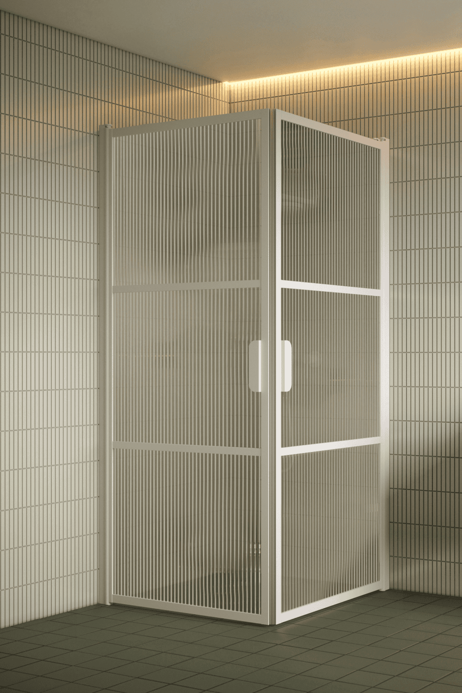 Duschecke Hietakari Bläk 762 Tokyo, weisser Rahmen, Riffelglas (Reeded)