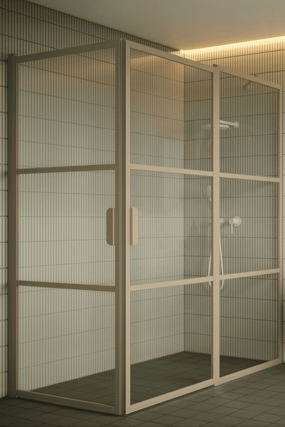 Duschecke Hietakari Bläk 763 Tokyo, Rahmen Sand, Riffelglas (Reeded) Duschecke Hietakari Bläk 763 Tokyo, Rahmen Sand, Riffelglas (Reeded)