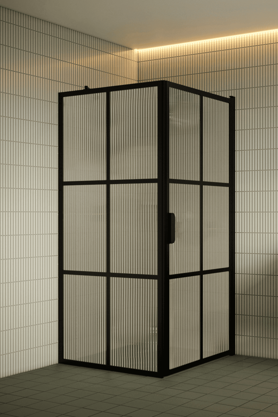 Duschecke Hietakari Bläk 765 Paris, schwarzer Rahmen, Riffelglas (Reeded)