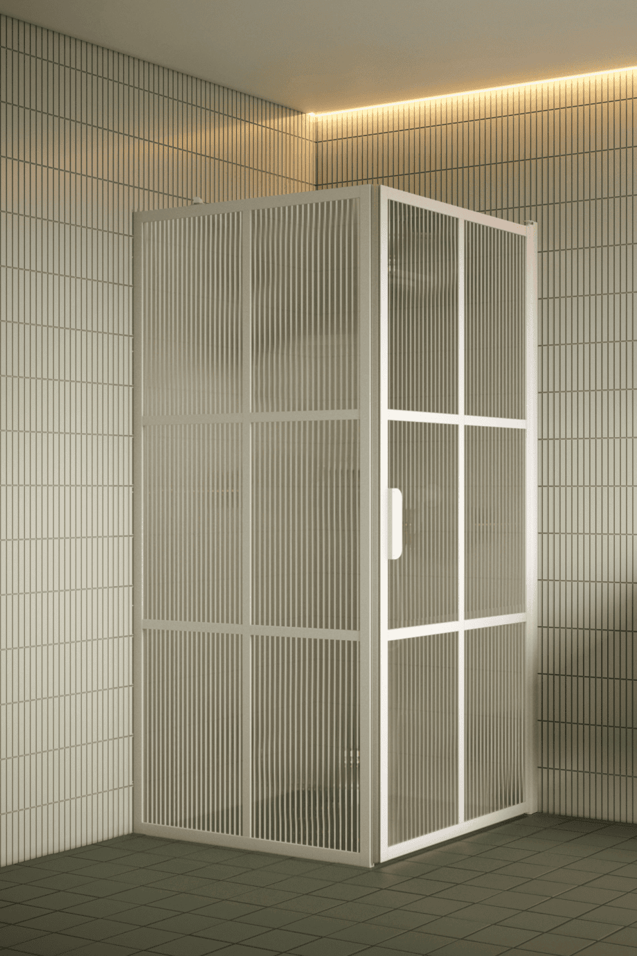 Duschecke Hietakari Bläk 765 Paris, weisser Rahmen, Riffelglas (Reeded)