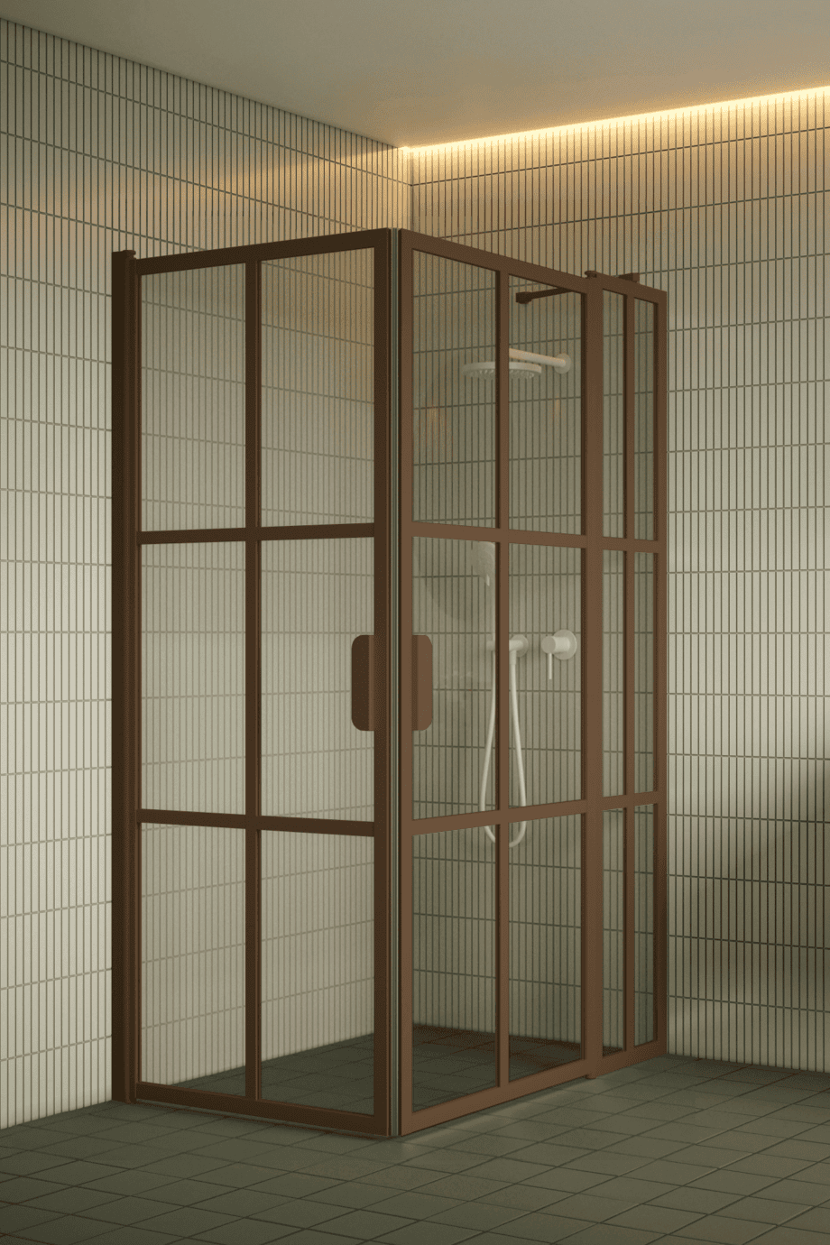 Duschecke Hietakari Bläk 768 Paris, Rahmen Mocha, Riffelglas (Reeded)