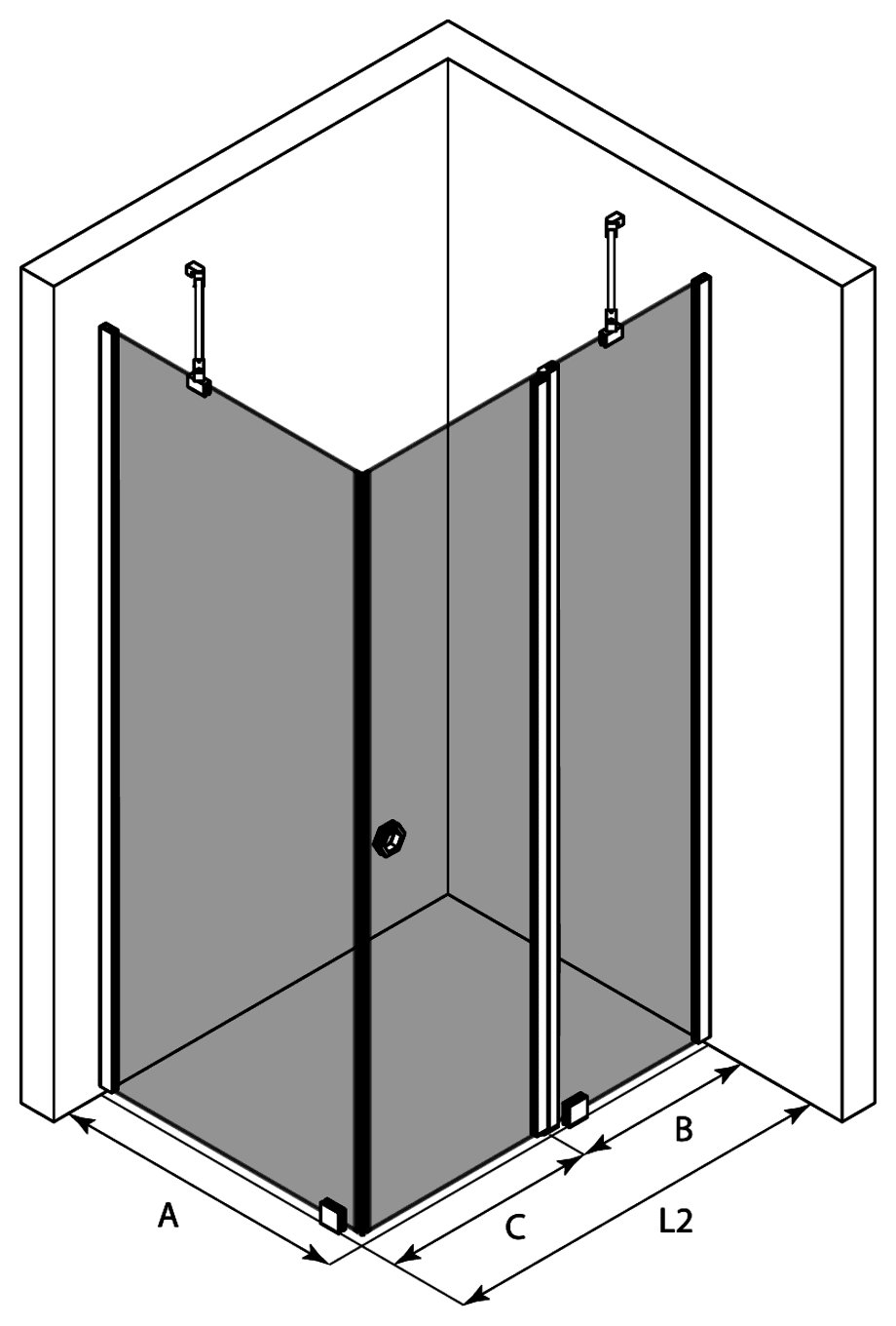 Duschecke Hietakari Forma 370 – 3D-Zeichnung Duschecke Hietakari Forma 370 – 3D-Zeichnung