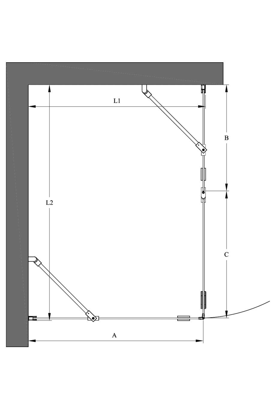 Duschecke Hietakari Forma 370 – Masszeichnung Duschecke Hietakari Forma 370 – Masszeichnung