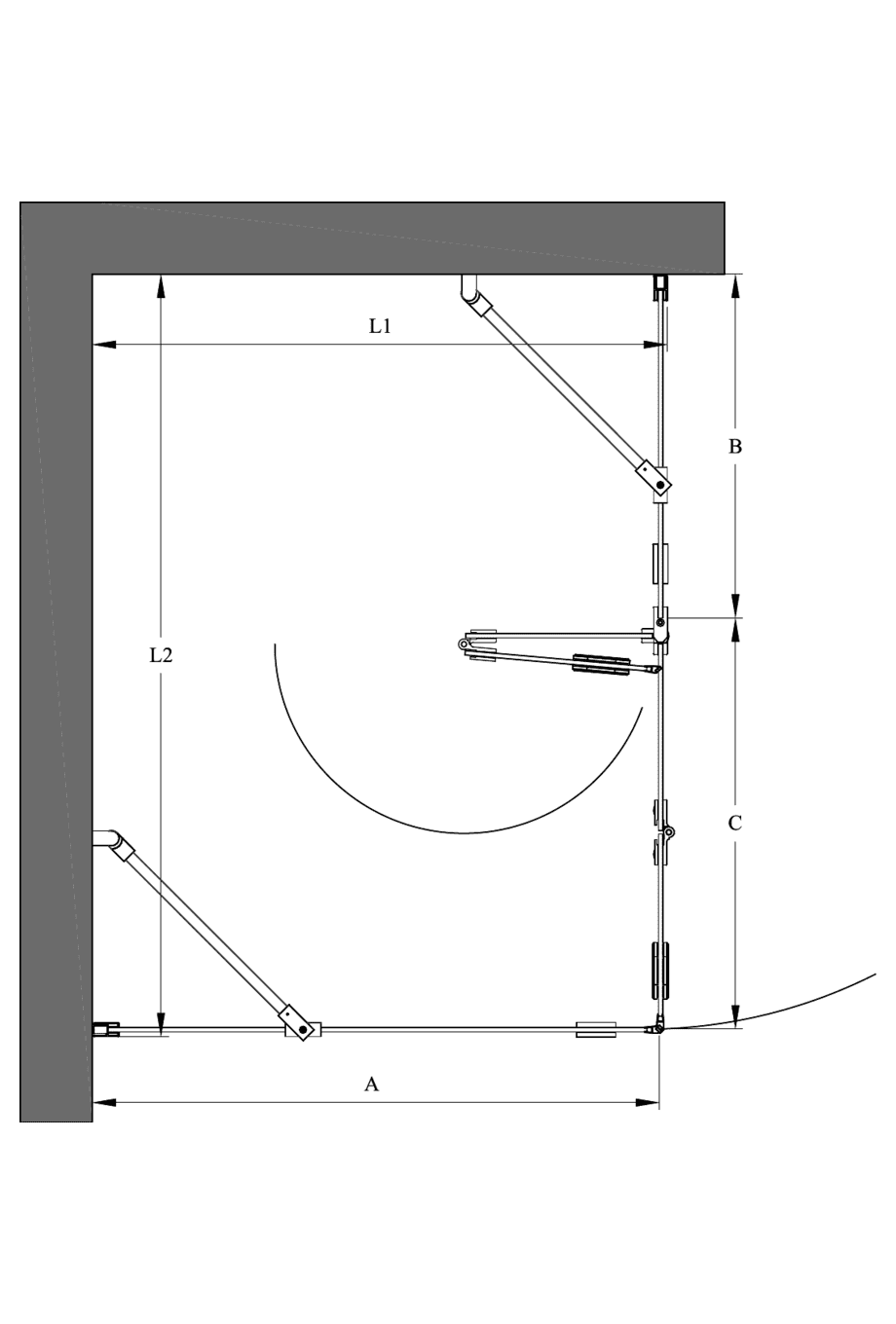 Duschecke Hietakari Forma 371, Festwand + Falttür mit Festteil – 2