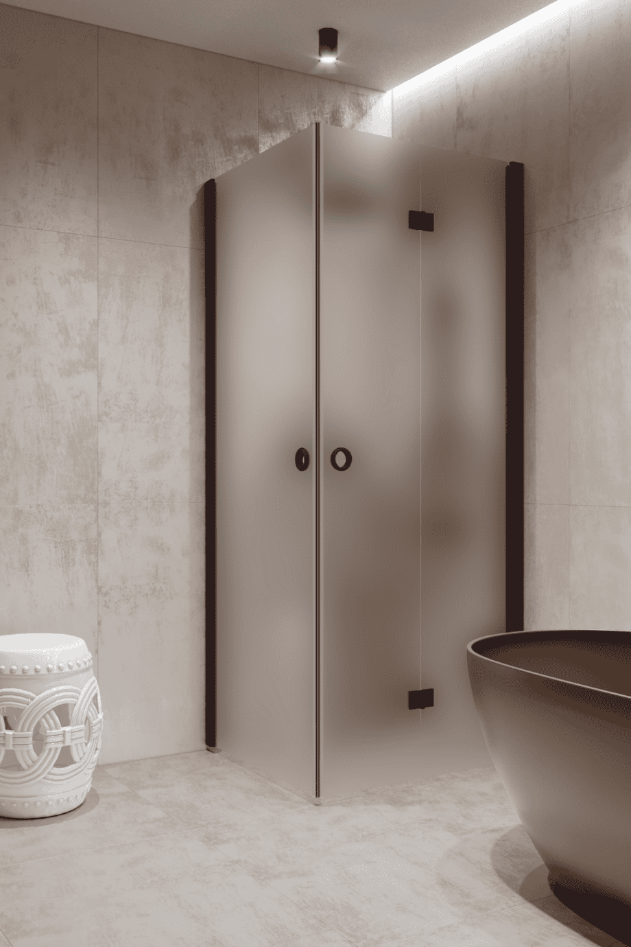 Duschecke Hietakari Forma 373, Rahmen Cocoa, extraklares satiniertes Glas
