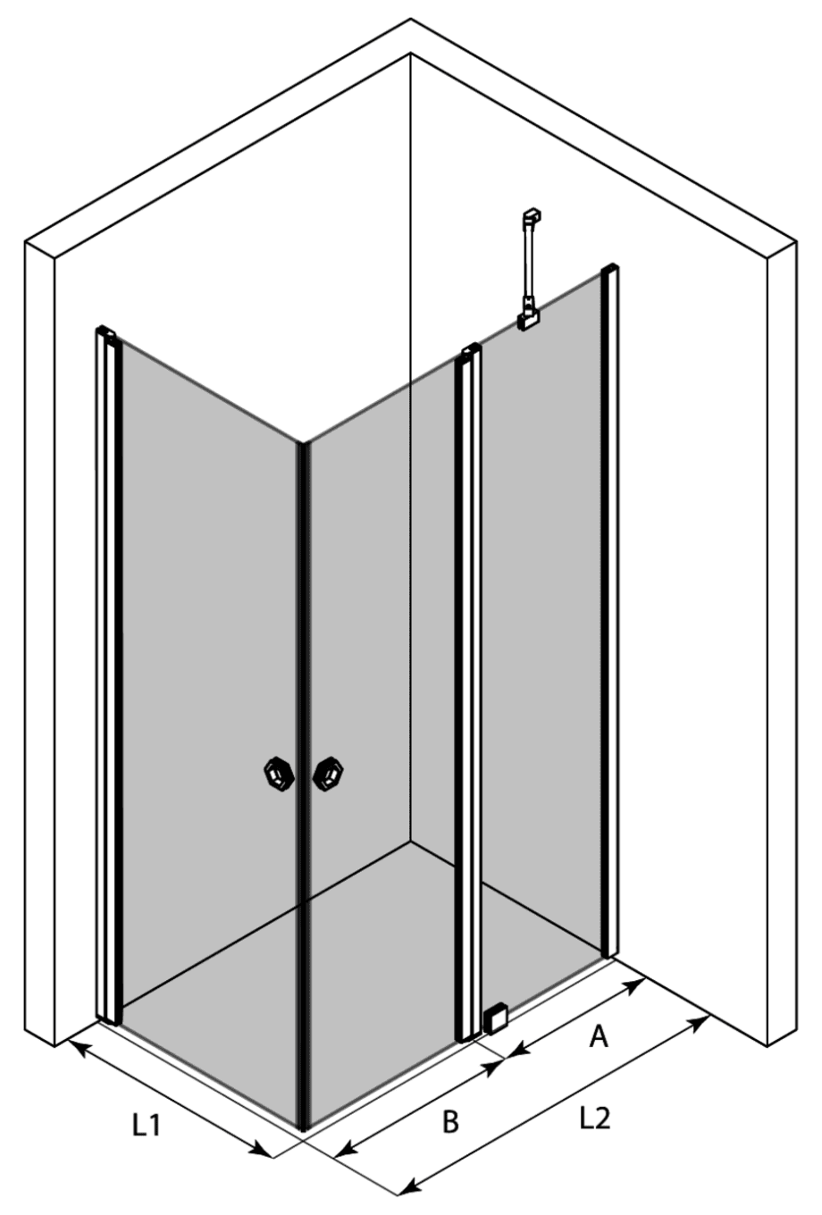 Duschecke Hietakari Forma 374, Drehtür + Drehtür mit Festteil – Ansicht 3 Duschecke Hietakari Forma 374, Drehtür + Drehtür mit Festteil – 3