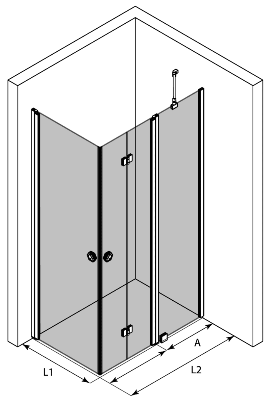 Duschecke Hietakari Forma 375, Drehtür + Falttür mit Festteil – 3