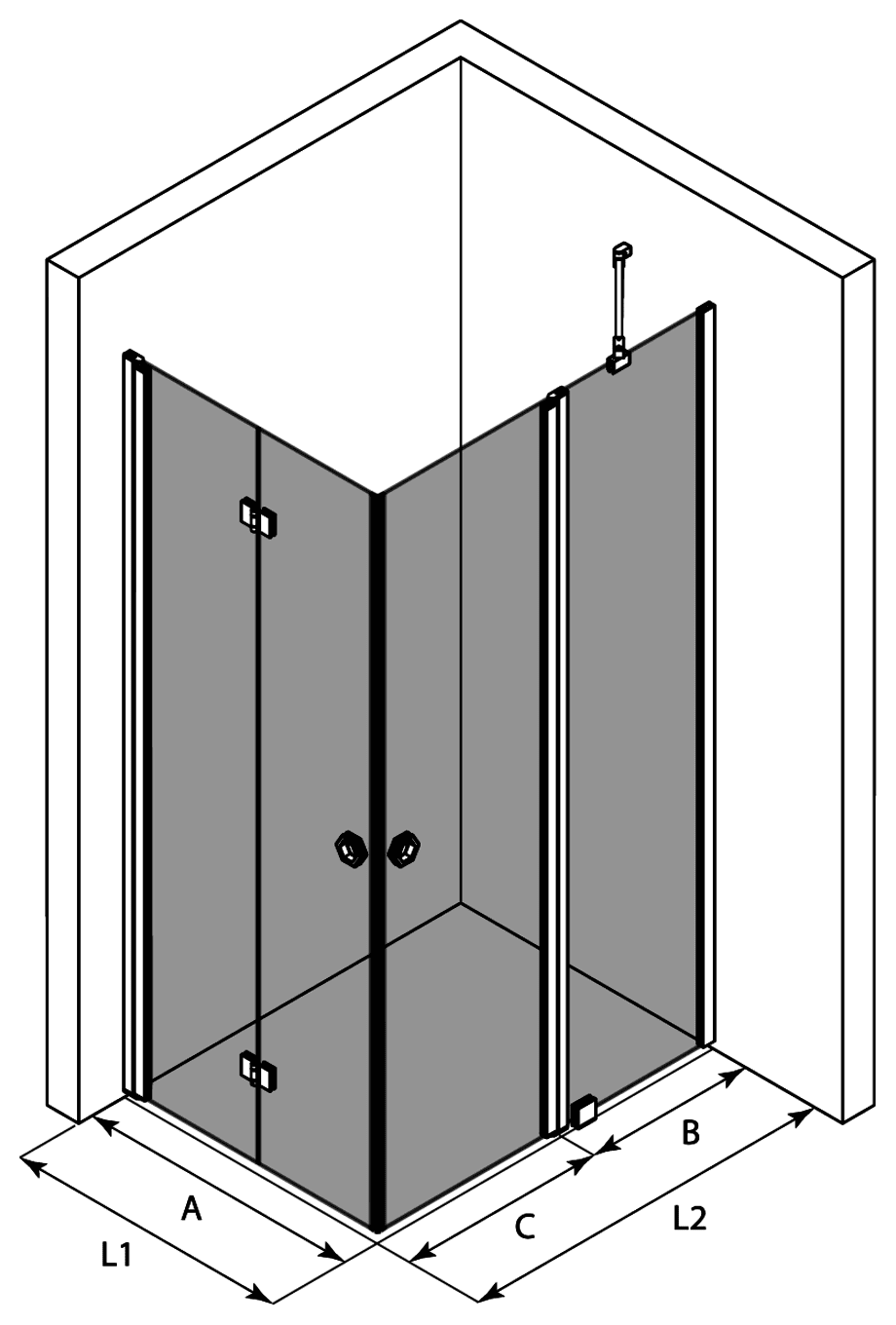Duschecke Hietakari Forma 377, Falttür + Drehtür mit Festteil – 3