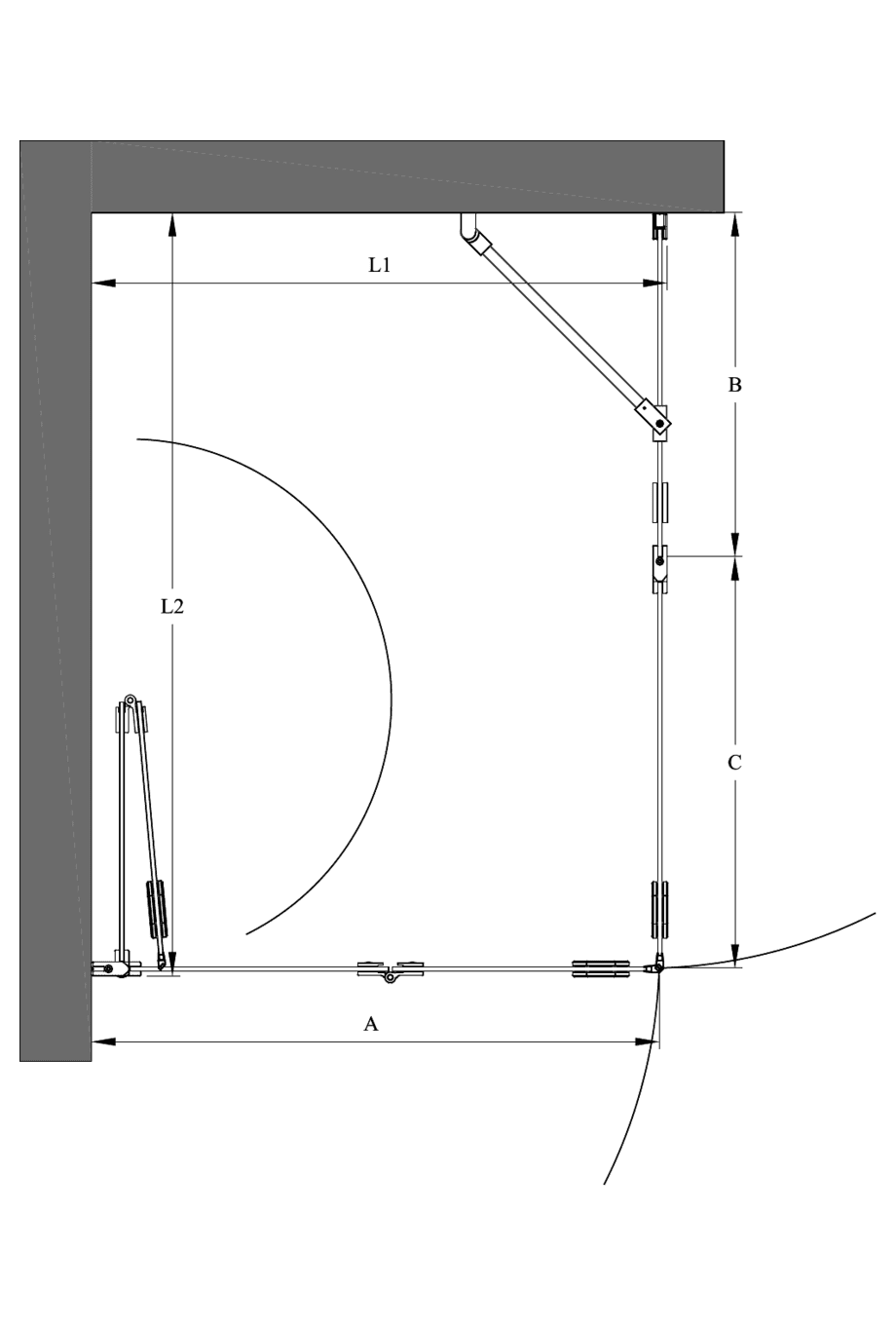 Duschecke Hietakari Forma 377 – Masszeichnung Duschecke Hietakari Forma 377 – Masszeichnung