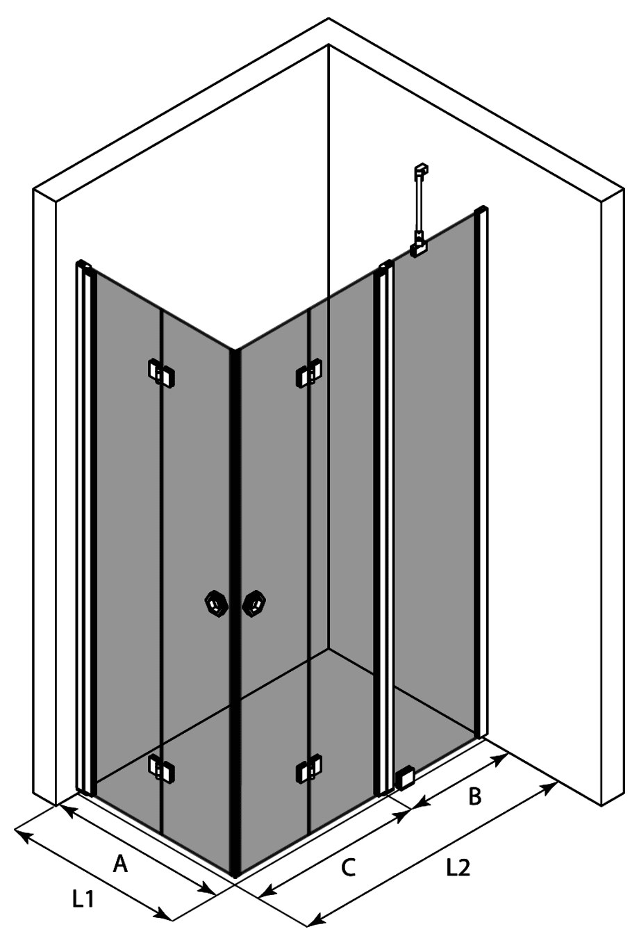 Duschecke Hietakari Forma 378, Falttür + Falttür mit Festteil – 3