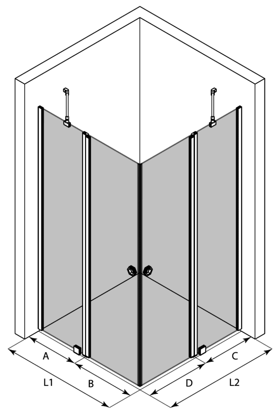 Duschecke Hietakari Forma 379, Drehtür mit Festteil + Drehtür mit Festteil – Ansicht 3 Duschecke Hietakari Forma 379, Drehtür mit Festteil + Drehtür mit Festteil – 3