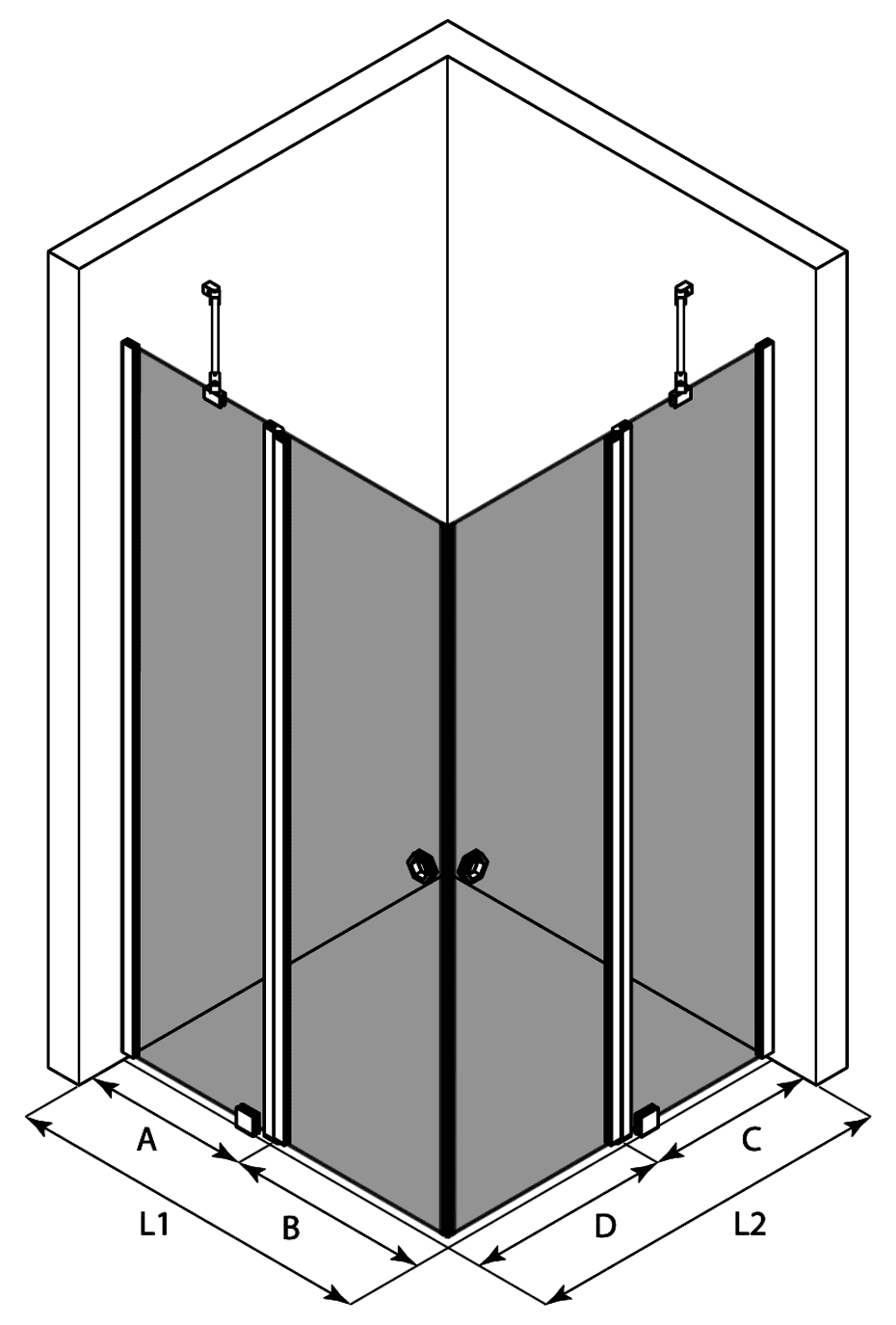 Duschecke Hietakari Forma 379, Drehtür mit Festteil + Drehtür mit Festteil – 3