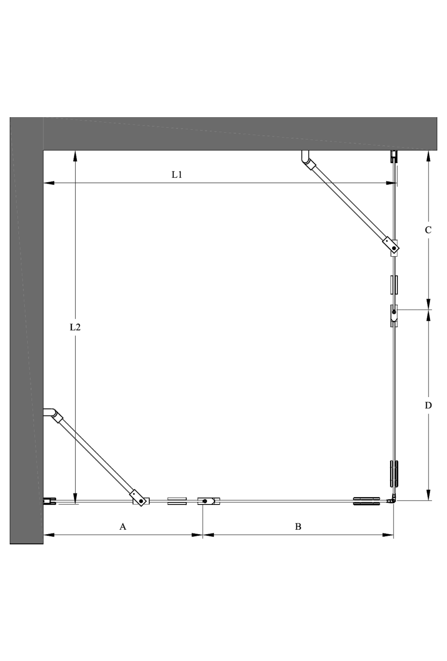 Duschecke Hietakari Forma 379 – Masszeichnung Duschecke Hietakari Forma 379 – Masszeichnung