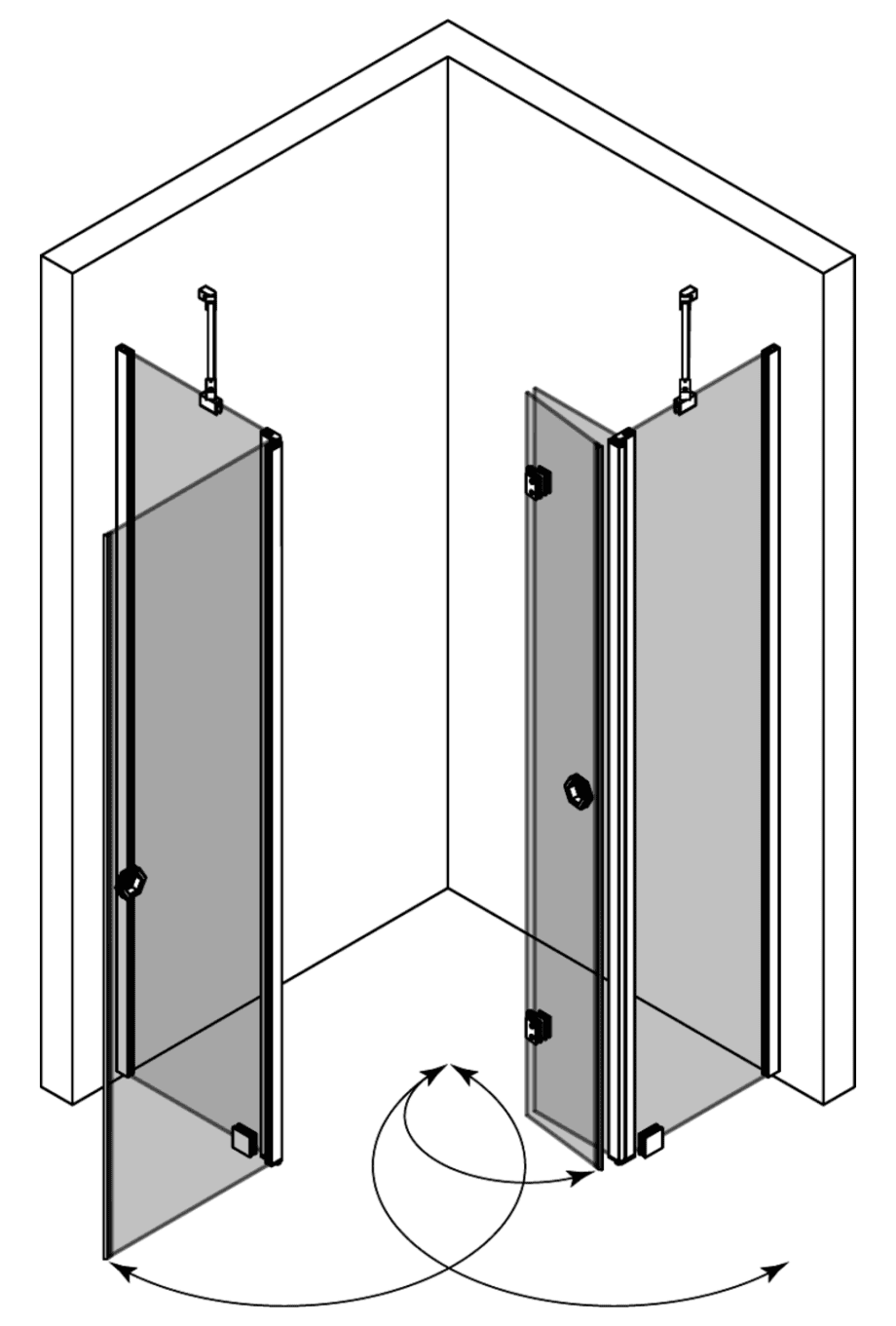 Duschecke Hietakari Forma 380, Drehtür mit Festteil + Falttür mit Festteil – 4