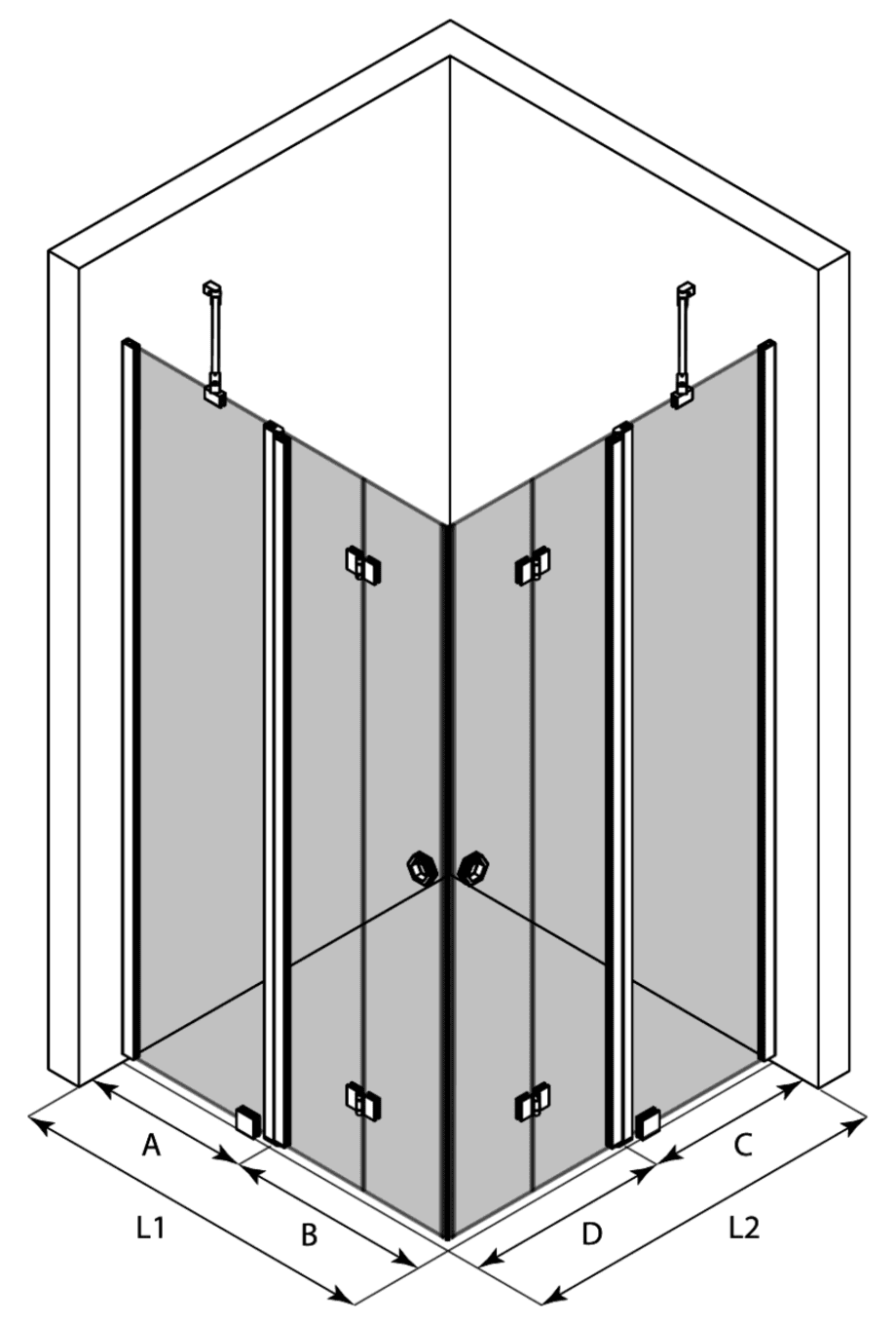 Duschecke Hietakari Forma 381, Falttür mit Festteil + Falttür mit Festteil – 3