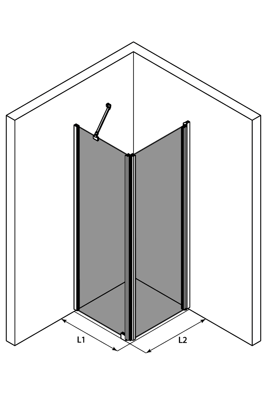 Duschecke Hietakari Infinia 251 – 3D-Zeichnung Duschecke Hietakari Infinia 251 – 3D-Zeichnung