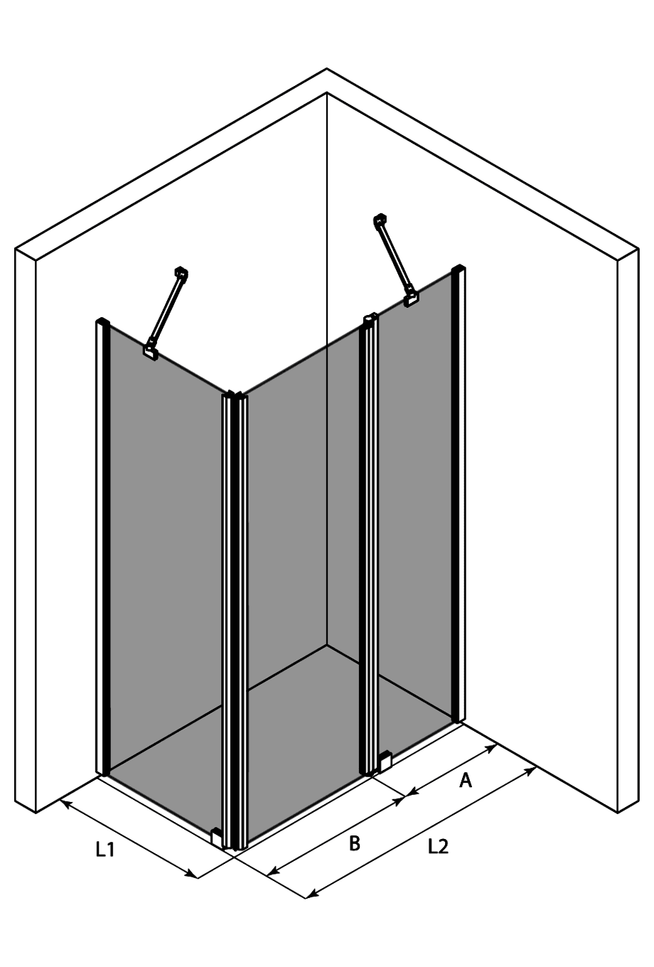 Duschecke Hietakari Infinia 253, Festwand + Drehtür mit Festteil – 3