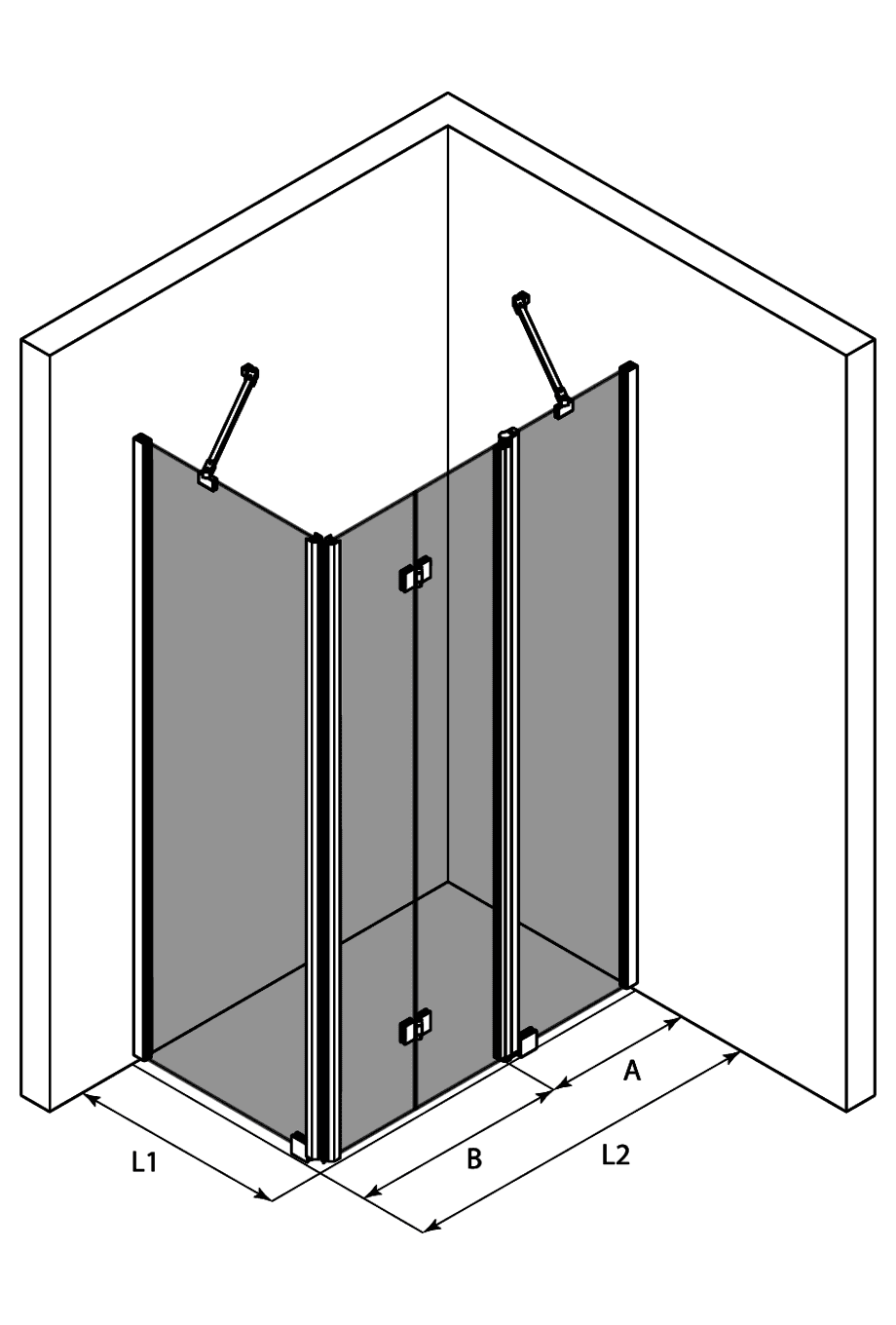 Duschecke Hietakari Infinia 254, Festwand + Falttür mit Festteil – 3