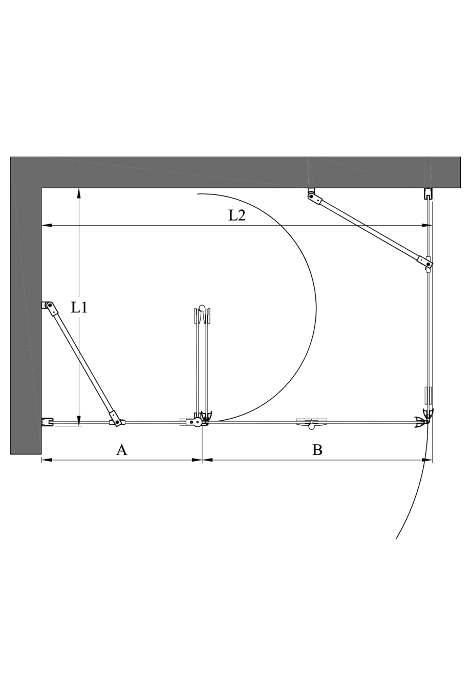 Duschecke Hietakari Infinia 254, Festwand + Falttür mit Festteil – 2