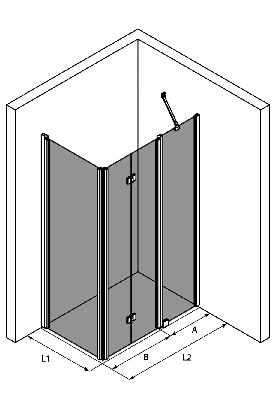 Duschecke Hietakari Infinia 258, Drehtür + Falttür mit Festteil – 3