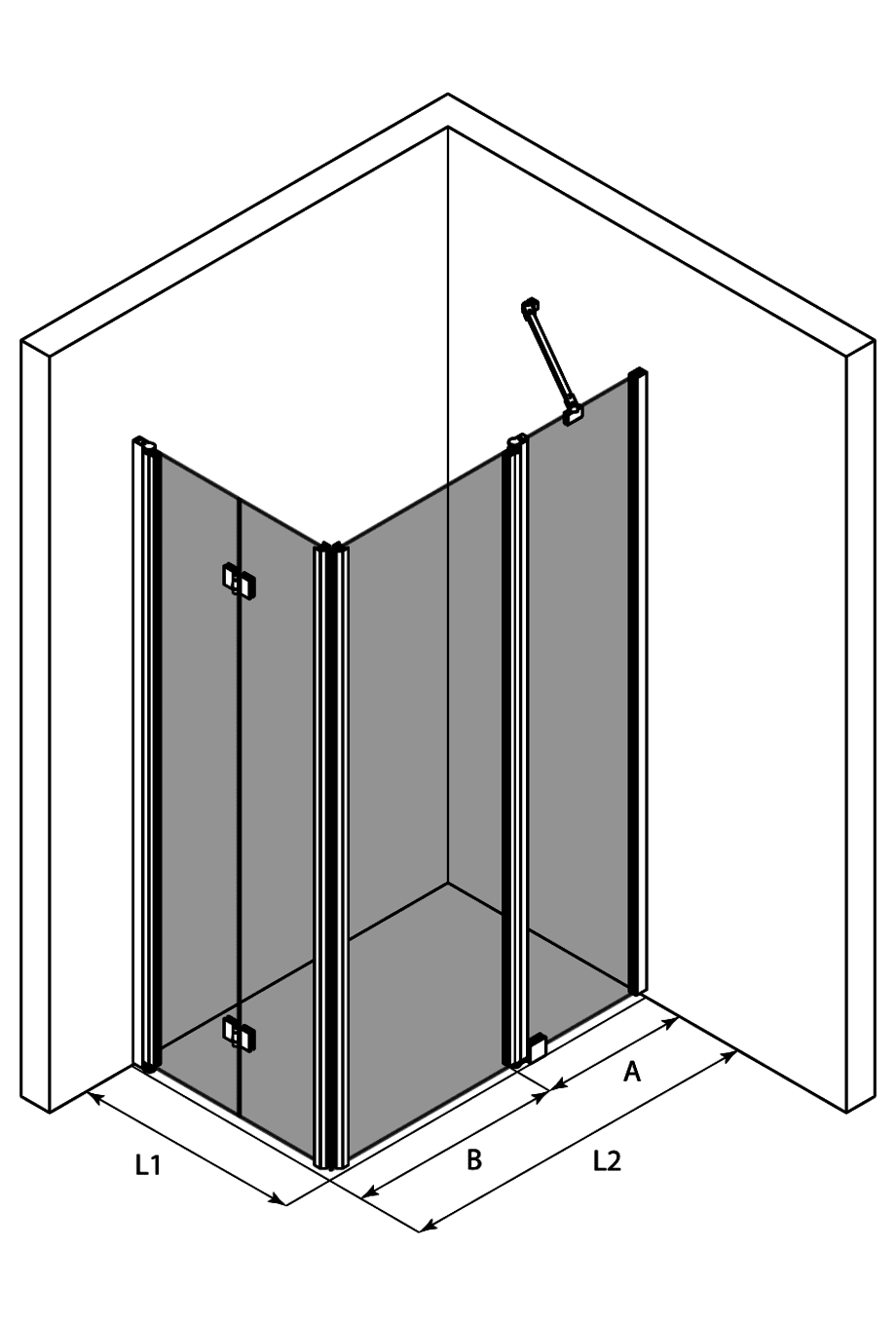 Duschecke Hietakari Infinia 260 – 3D-Zeichnung Duschecke Hietakari Infinia 260 – 3D-Zeichnung