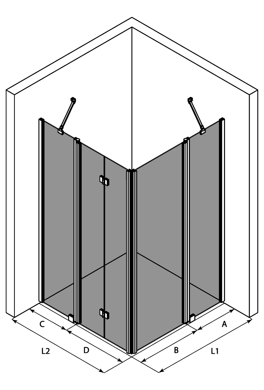 Duschecke Hietakari Infinia 263, Drehtür mit Festteil + Falttür mit Festteil – 3