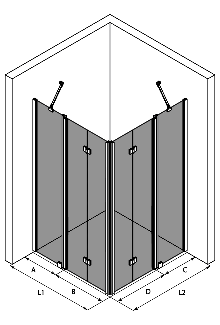 Duschecke Hietakari Infinia 264, Falttür mit Festteil + Falttür mit Festteil – 3