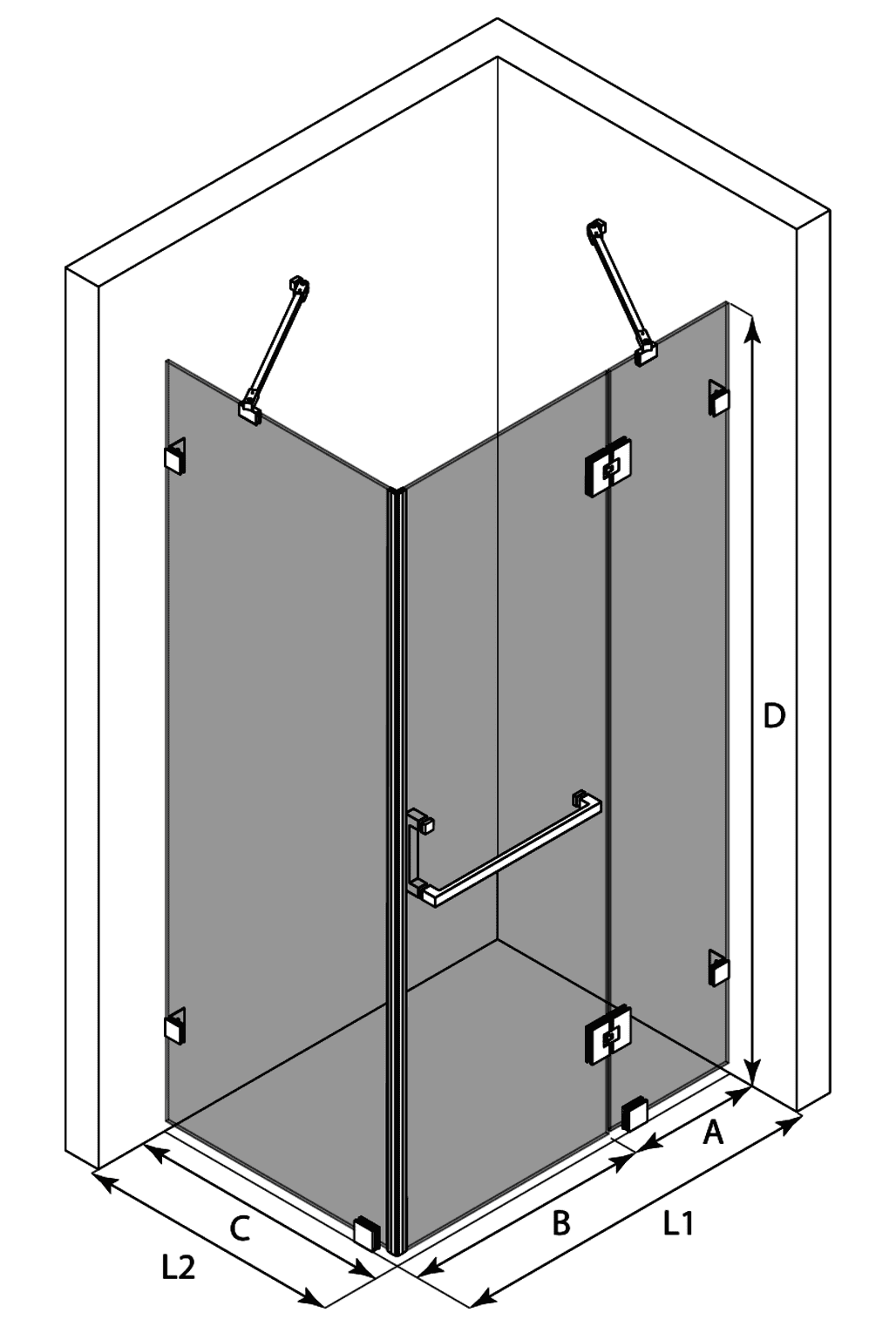 Duschecke Hietakari Vetro 526 – 3D-Zeichnung Duschecke Hietakari Vetro 526 – 3D-Zeichnung