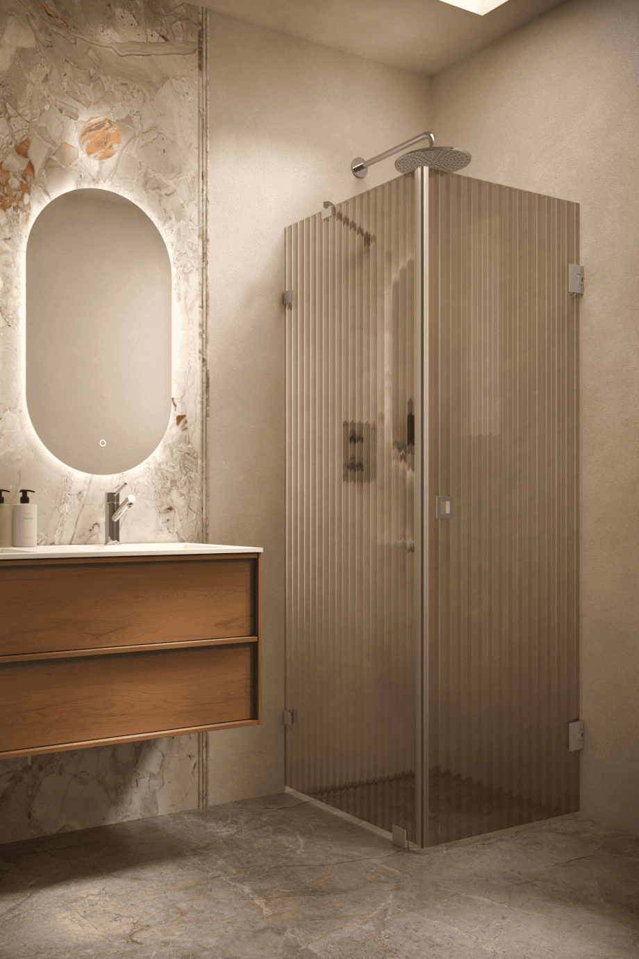 Duschecke Hietakari Vetro 540, gebürstete Beschläge, braunes Riffelglas (Reeded)