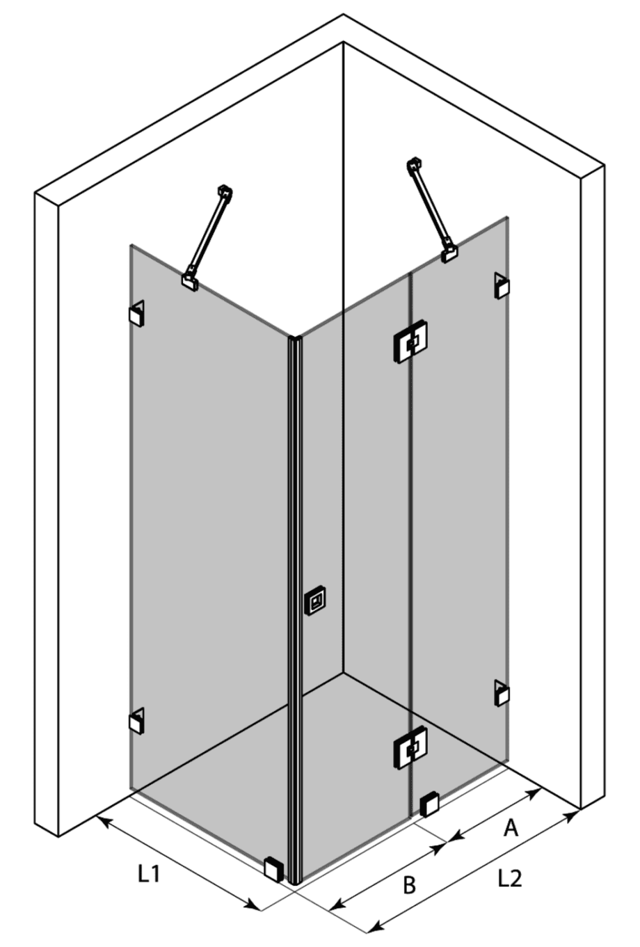 Duschecke Hietakari Vetro 542 – 3D-Zeichnung Duschecke Hietakari Vetro 542 – 3D-Zeichnung