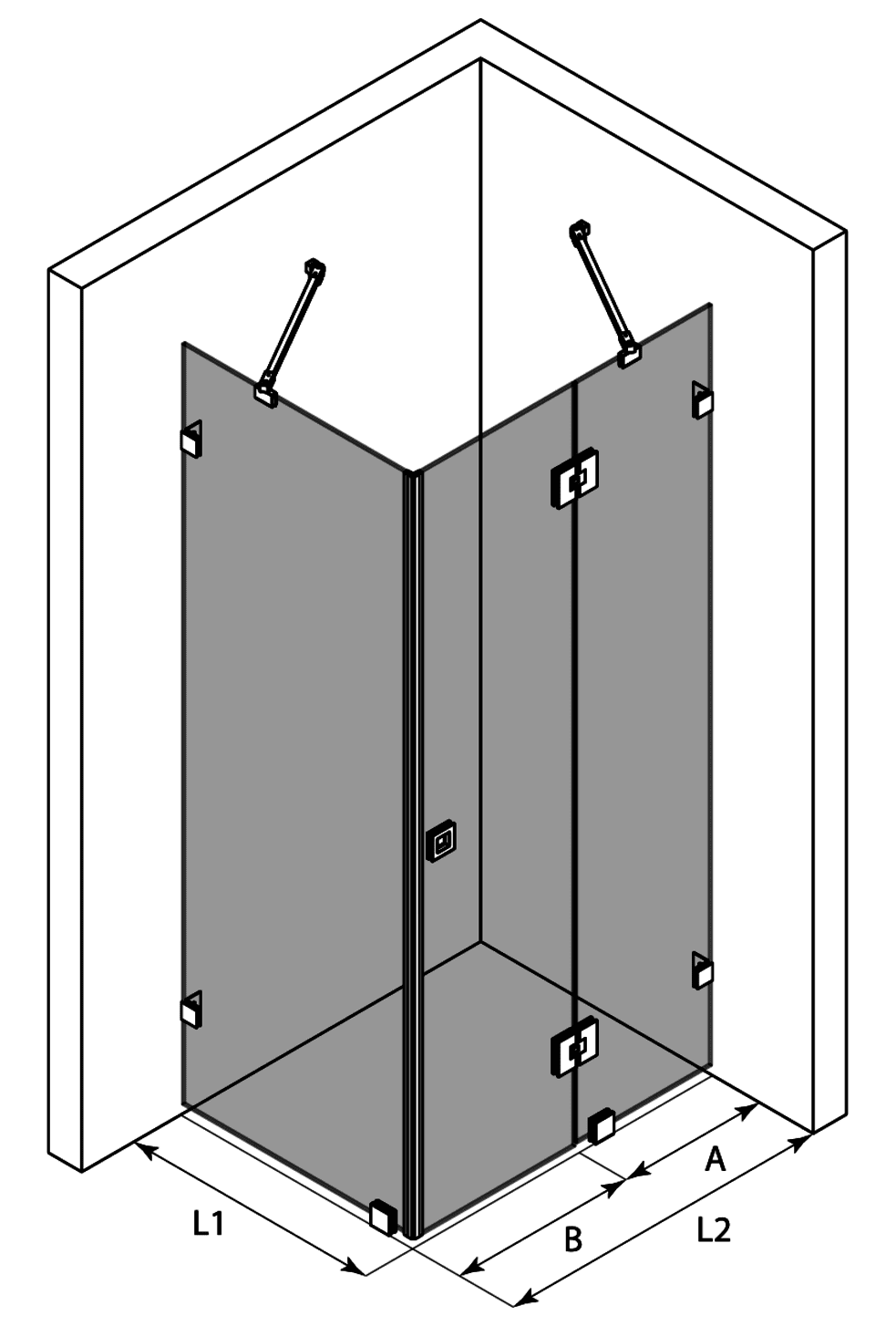 Duschecke Hietakari Vetro 542 – 3D-Zeichnung Duschecke Hietakari Vetro 542 – 3D-Zeichnung
