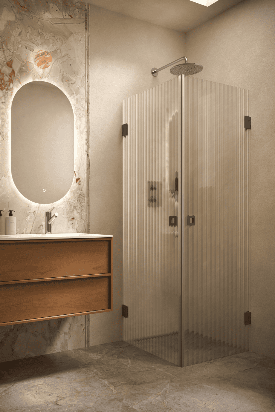 Duschecke Hietakari Vetro 543, Beschläge Cocoa, Riffelglas (Reeded)