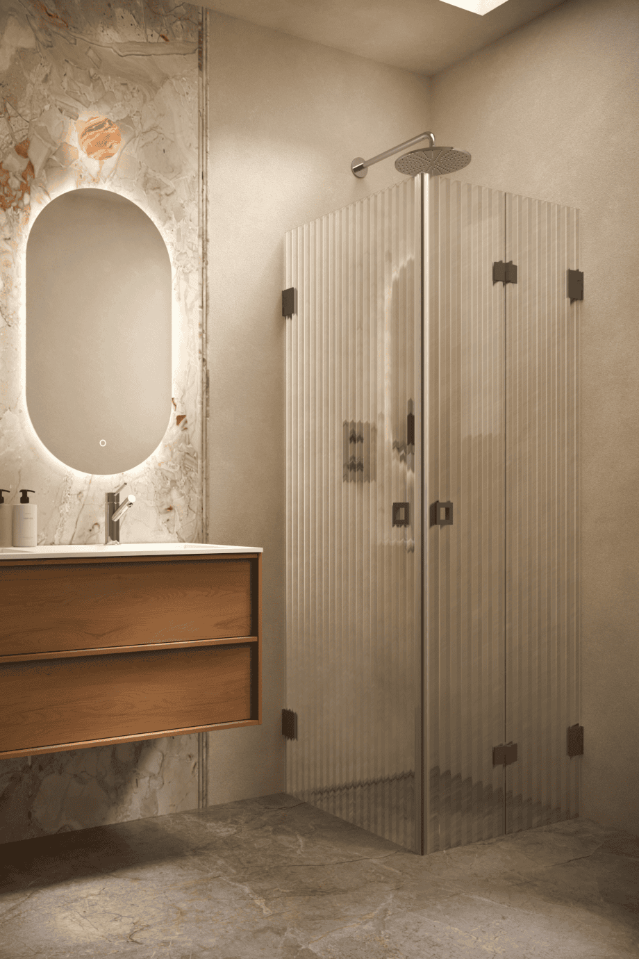 Duschecke Hietakari Vetro 544, Beschläge Cocoa, Riffelglas (Reeded)