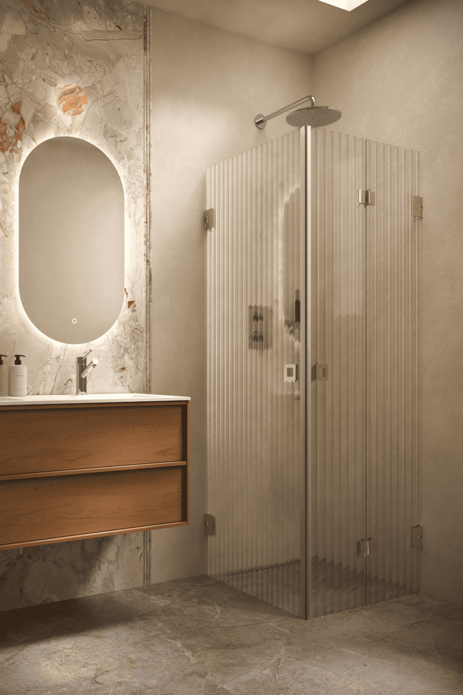 Duschecke Hietakari Vetro 544, Messingbeschläge, Riffelglas (Reeded)